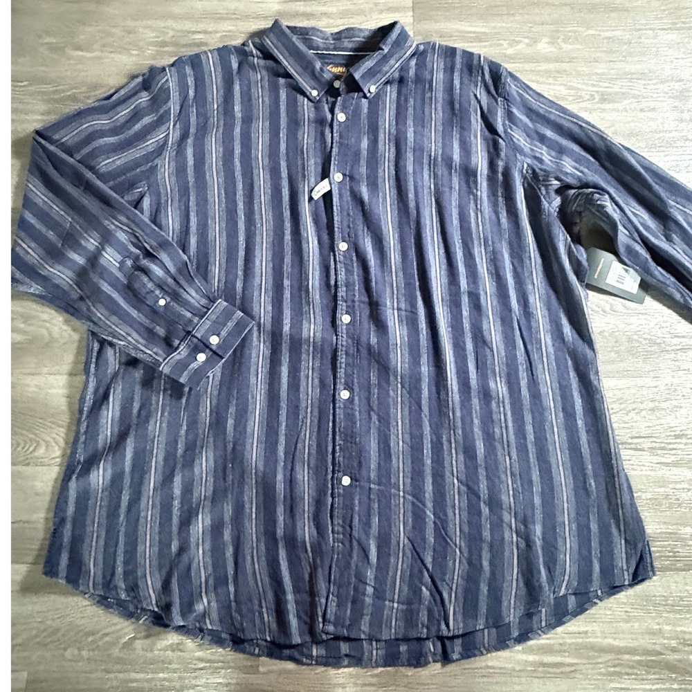 Johnny Bigg Everett Stripe Linen Blend Shirt Navy Mens USA 4XL NWT J223LS206